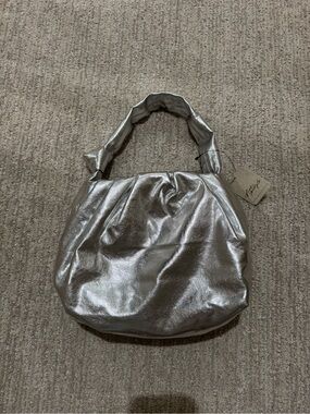 Free People Metallic Silver Shoulder Bag with Twisted Handle